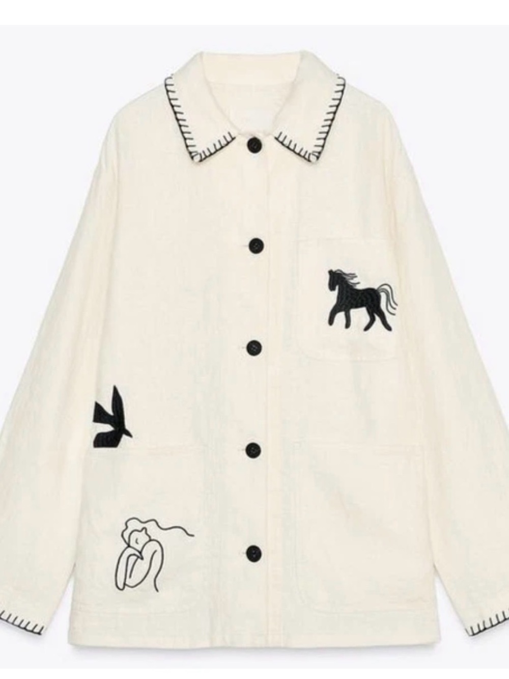 ZW Collection-Embroidered linen overshirt. Size XS - Picture 2 of 9
